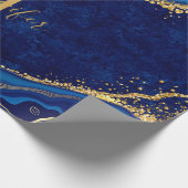 Goud en Blauw Moderne Elegante Decoupage Custom Cadeaupapier (Hoek)