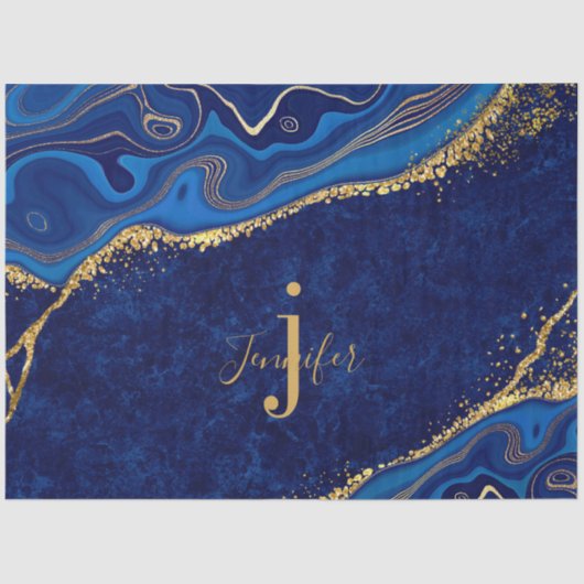 Goud en Blauw Moderne Elegante Decoupage Custom Tissuepapier (Voorkant)