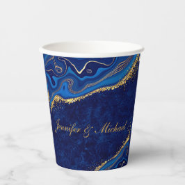 Goud en Blauw Moderne Huwelijk Elegante Custom Nam Papieren Bekers