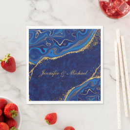 Goud en Blauw Moderne Huwelijk Elegante Custom Nam Servet
