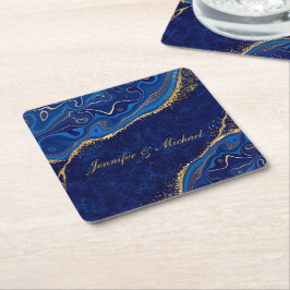 Goud en Blauw Moderne Trouw Elegante Aangepaste Na Kartonnen Onderzetters