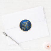 Goud en blauw monogram K-envelop Ronde Sticker (Envelop)