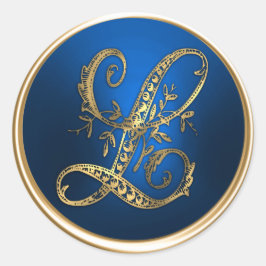 Goud en blauw monogram L-envelop Ronde Sticker
