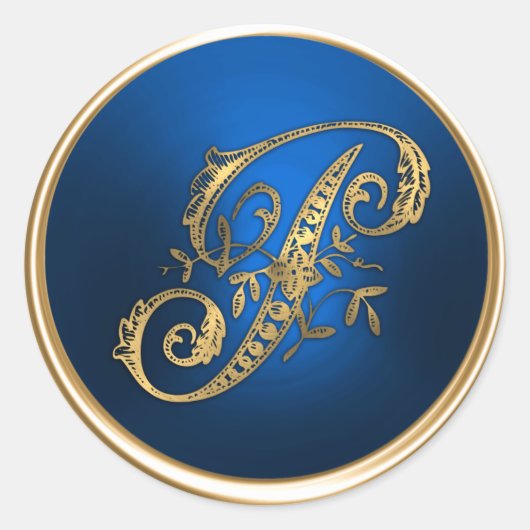 Goud en blauw monogram P Envelope Seal Ronde Sticker (Voorkant)