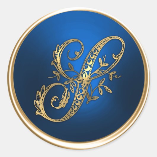 Goud en blauw monogram S-envelop Ronde Sticker (Voorkant)