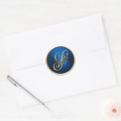 Goud en blauw monogram S-envelop Ronde Sticker (Envelop)