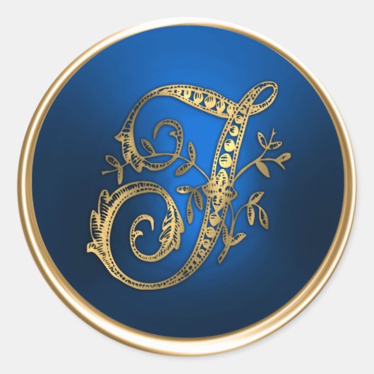 Goud en blauw Monogram T Envelope Seal Ronde Sticker (Voorkant)