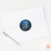Goud en blauw Monogram T Envelope Seal Ronde Sticker (Envelop)