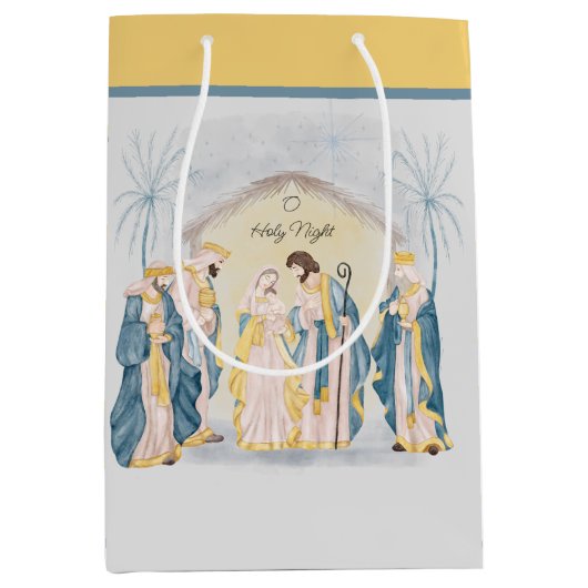 Goud en blauw "O Heilige nacht" Medium Cadeauzakje (Voorkant)