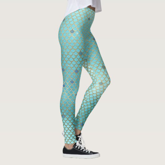 Goud en blauw Ombre Mermaid Scales Leggings (Rechts)
