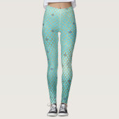 Goud en blauw Ombre Mermaid Scales Leggings (Voorkant)