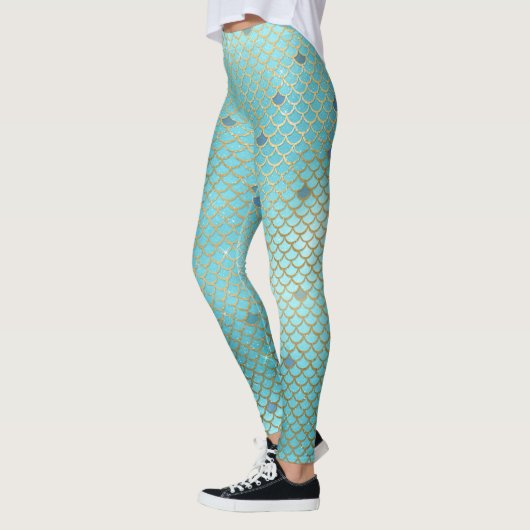 Goud en blauw Ombre Mermaid Scales Leggings (Links)