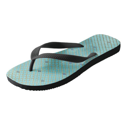 Goud en blauw Ombre Mermaid Scales Teenslippers (Schuin)