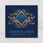 Goud en blauw ornament van leven vierkante visitekaartje (Voorkant)