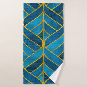 Goud en blauw patroon op grijze achtergrond, naadl badhanddoek