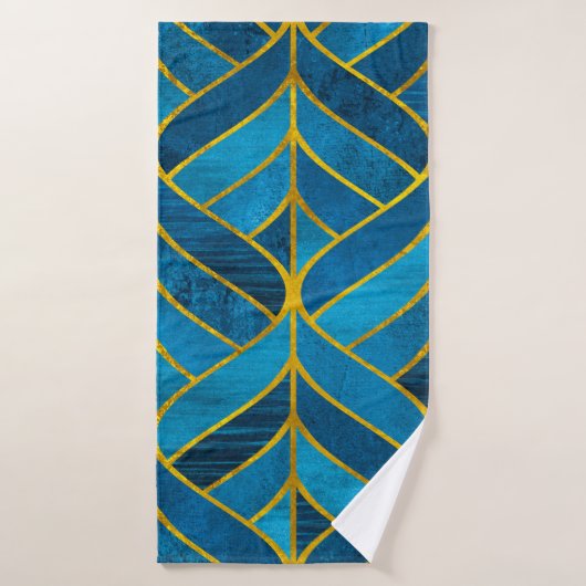 Goud en blauw patroon op grijze achtergrond, naadl badhanddoek (Badhanddoek)