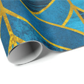 Goud en blauw patroon op grijze achtergrond, naadl cadeaupapier (Rol Hoek)