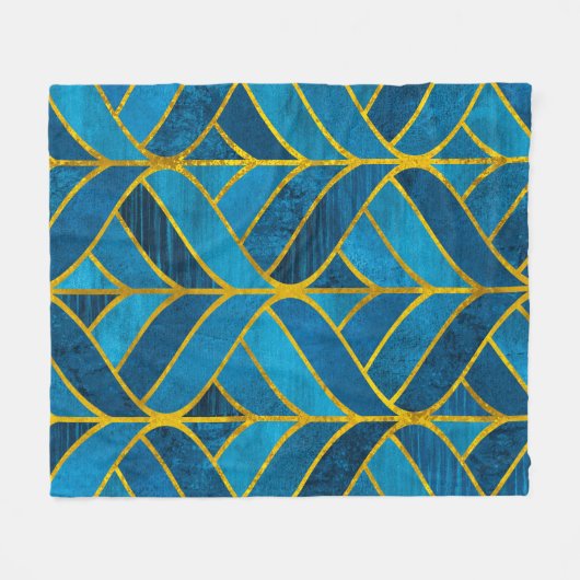 Goud en blauw patroon op grijze achtergrond, naadl fleece deken (Voorkant (Horizontaal))