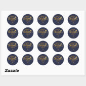 Goud en Blauw Prettig Kerstfeest Aangepaste Kerst  Ronde Sticker (Vel)