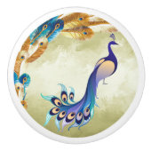 Goud en blauw Verf Peacock Ceramic Knob. Keramische Knop (Voorkant)