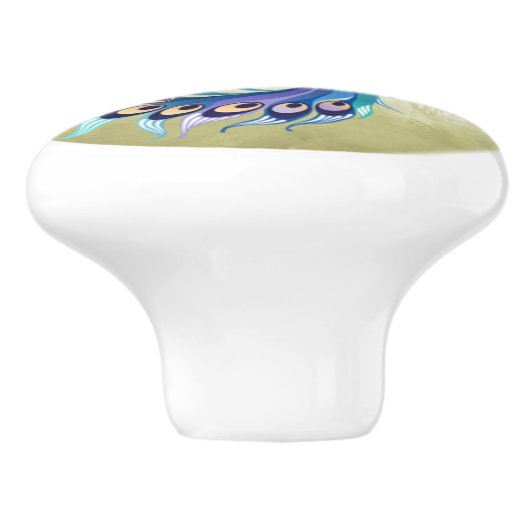 Goud en blauw Verf Peacock Ceramic Knob. Keramische Knop (Zijkant)