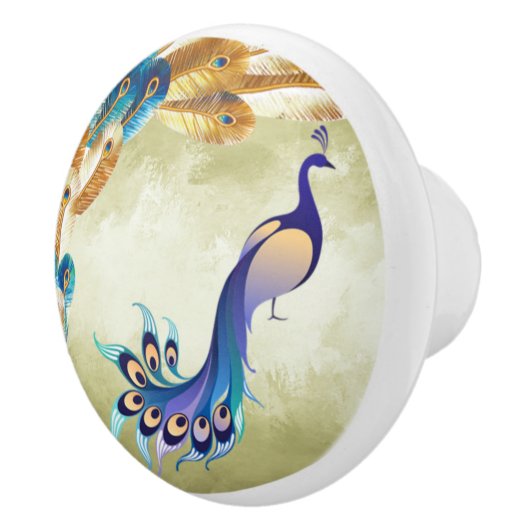 Goud en blauw Verf Peacock Ceramic Knob. Keramische Knop (Rechts)