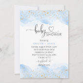 Goud en Blauw Waterverf Baby shower Kaart (Voorkant)