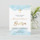 Goud en blauw Waterverf Bedankkaart (Staand voorkant)