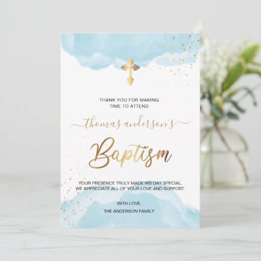 Goud en blauw Waterverf Bedankkaart (Staand voorkant)