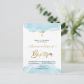 Goud en blauw Waterverf jongensdoop Dank u Briefkaart (Staand voorkant)