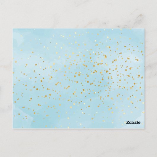 Goud en blauw Waterverf jongensdoop Dank u Briefkaart (Achterkant)