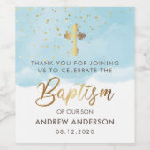 Goud en blauw Waterverf jongensdoop Dank u Wijn Etiket (Enkel label)