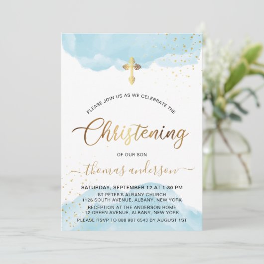 Goud en blauw Waterverf Kaart (Staand voorkant)