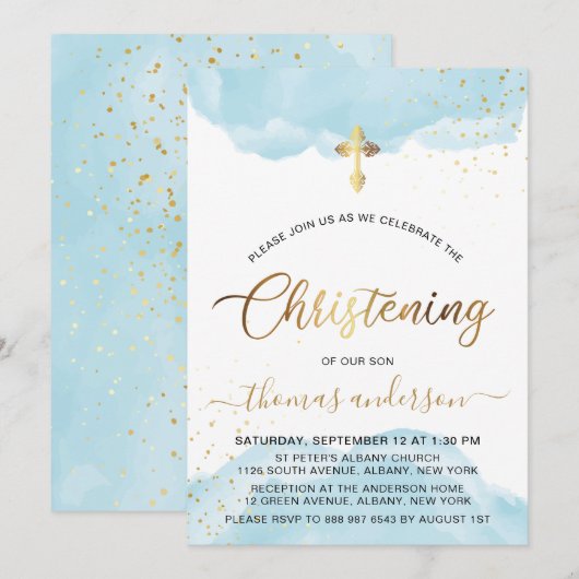 Goud en blauw Waterverf Kaart (Voorkant / Achterkant)