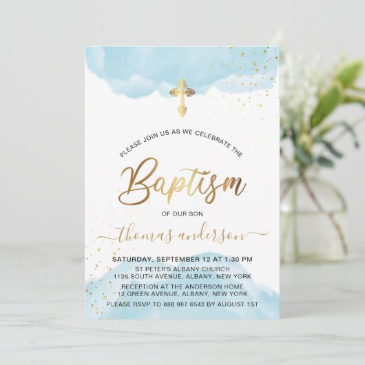 Goud en blauw Waterverf Kaart (Staand voorkant)