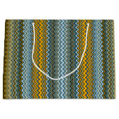 Goud en blauw Wavy Stripes Groot Cadeauzakje (Voorkant)