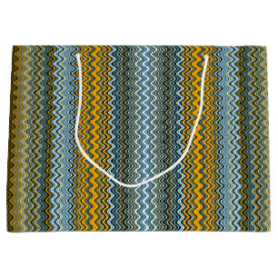 Goud en blauw Wavy Stripes Groot Cadeauzakje