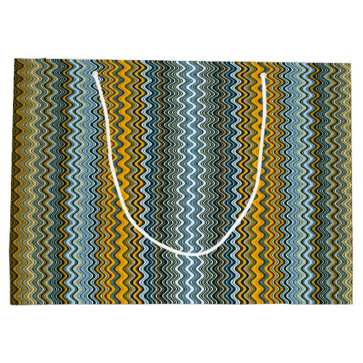 Goud en blauw Wavy Stripes Groot Cadeauzakje (Achterkant)