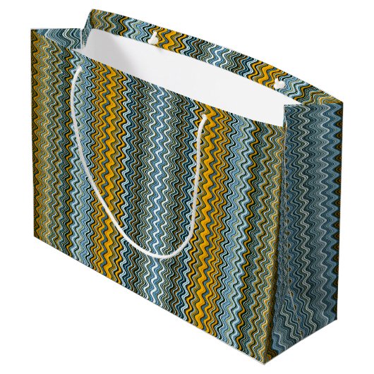 Goud en blauw Wavy Stripes Groot Cadeauzakje (Achterkant Gekanteld)