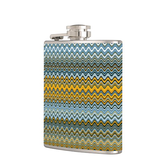 Goud en blauw Wavy Stripes Heupfles (Links)