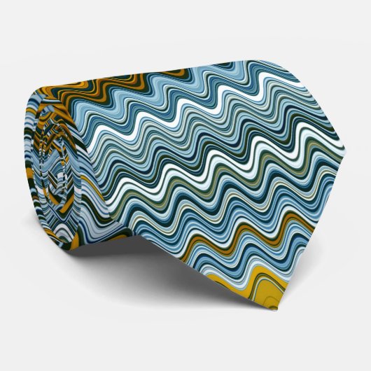 Goud en blauw Wavy Stripes Stropdas (Opgerold)