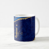 Goud en Blauwe Agaat Modern Elegant Marmer Custom Koffiemok (Voorkant rechts)