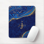 Goud en Blauwe Agaat Modern Elegant Marmer Custom Muismat (Met muis)