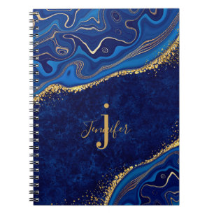 Goud en Blauwe Agaat Modern Elegant Marmer Custom Notitieboek