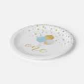 Goud- en blauwe Confetti-ballonnen 1e verjaardag Papieren Bordje (Gekanteld)