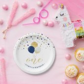 Goud- en blauwe Confetti-ballonnen 1e verjaardag Papieren Bordje (Feest)