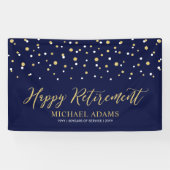 Goud en blauwe Confetti | Fijne Pensioenpartij Spandoek (Horizontaal)