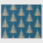 Goud en blauwe evergroene boomgaard cadeaupapier (Vlak)