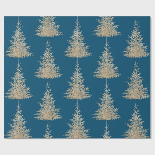 Goud en blauwe evergroene boomgaard cadeaupapier (Vlak)