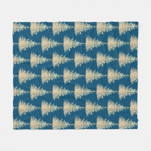 Goud en blauwe evergroene boomgaard fleece deken (Voorkant (Horizontaal))